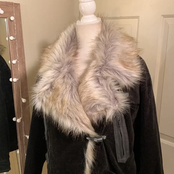 Free People Black Bomber Jacket with Faux Fur Collar - Picture 6 of 16